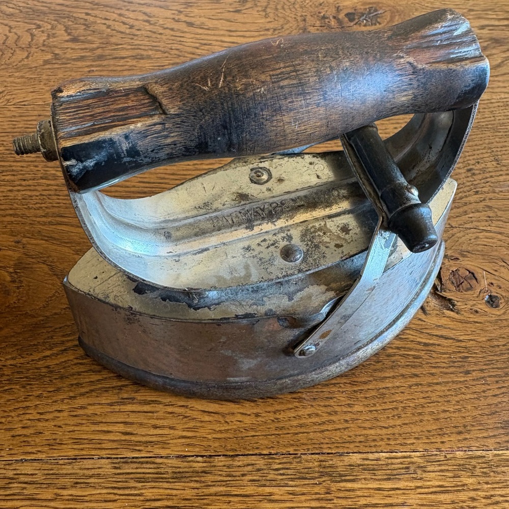 Vintage Asbestos Sad Iron Wooden Handle with Pat May 1900